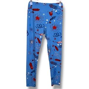 LuLaRoe One Size Red White Blue Leggings America Patriotic 4th Of July Stretch